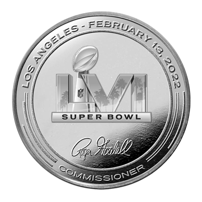 A picture of a 1 oz Super Bowl Silver Flip Coin (2022)